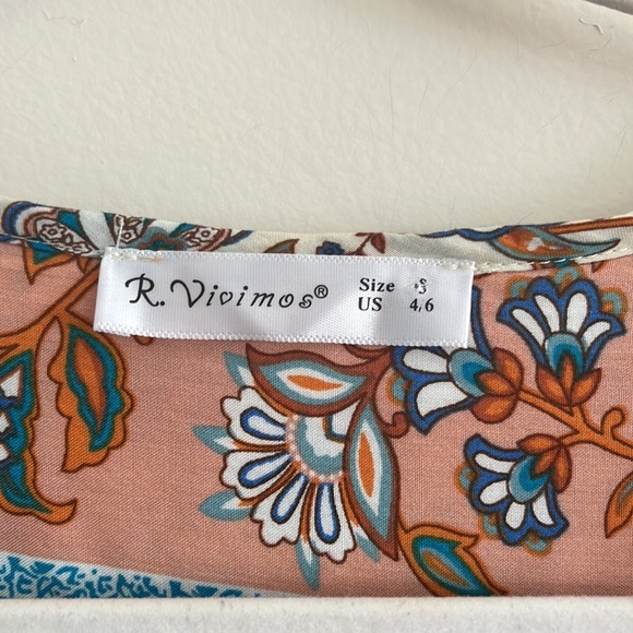 R. Vivimos Bohemian Midi Dress Sz S Paisley Patchwork Prairie Boho Festival - Picture 4 of 6